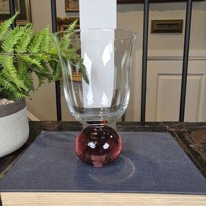 MCM Clear Glass Goblet Vase Solid Amethyst Ball Stem Post Modern Art Glass